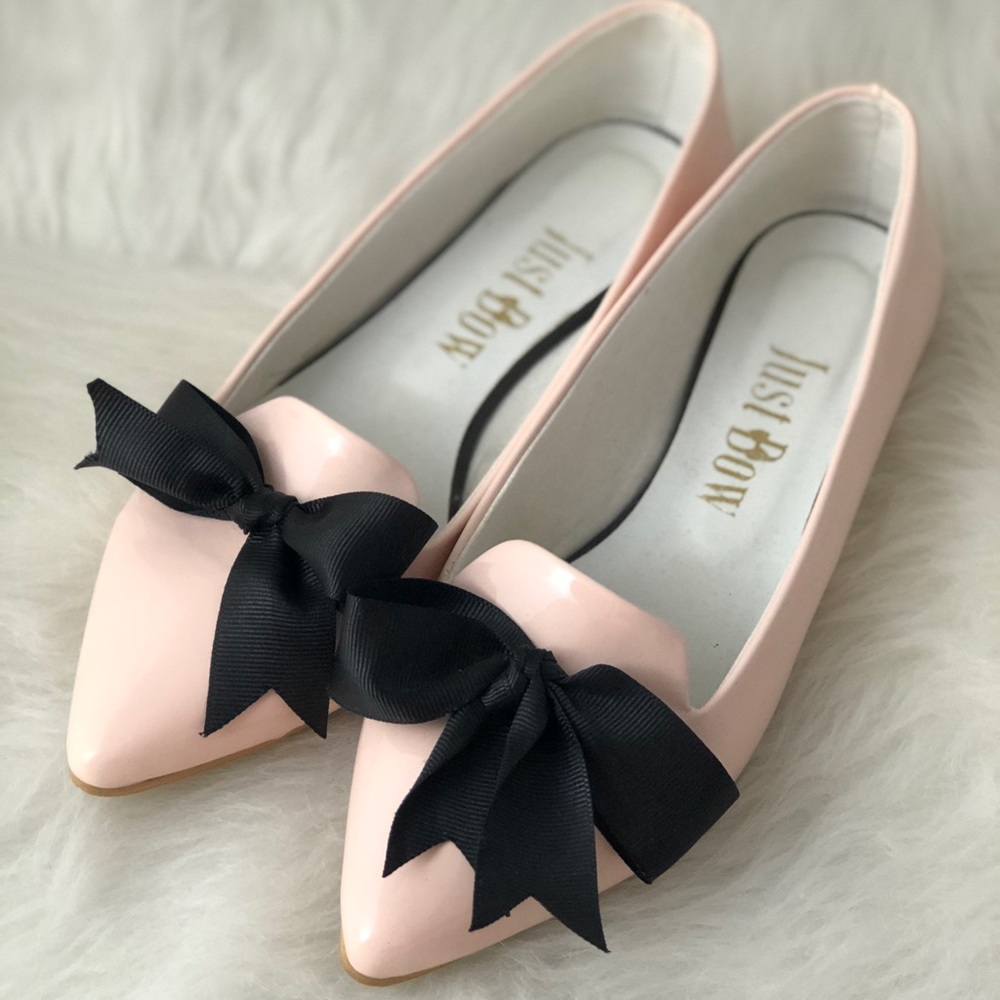 Pink Patent Leather Pointy Toe Flat Bow Loafers